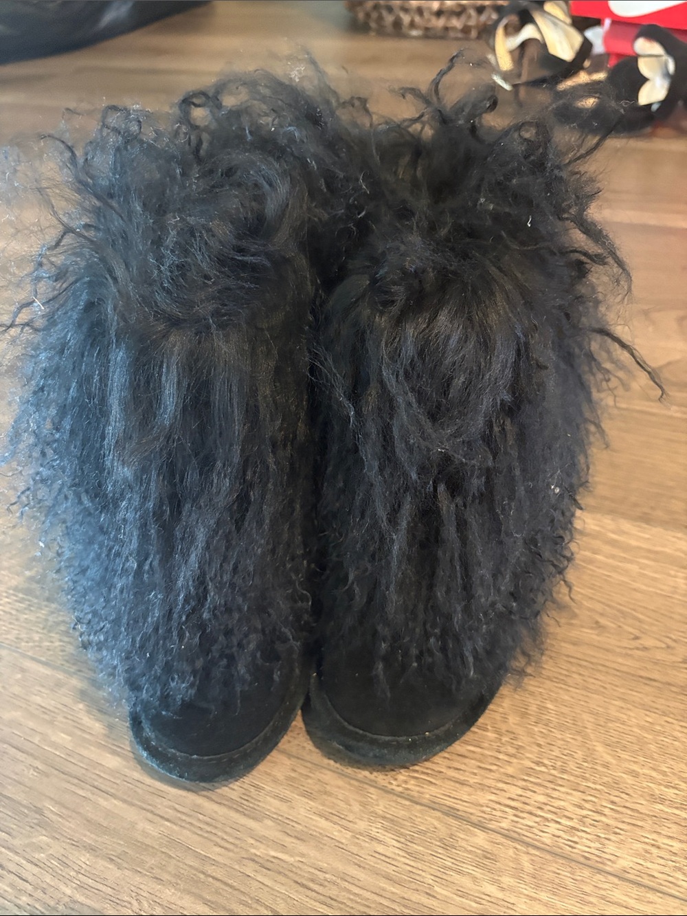 BearPaw Kids Black Fluffy Faux Fur Booties